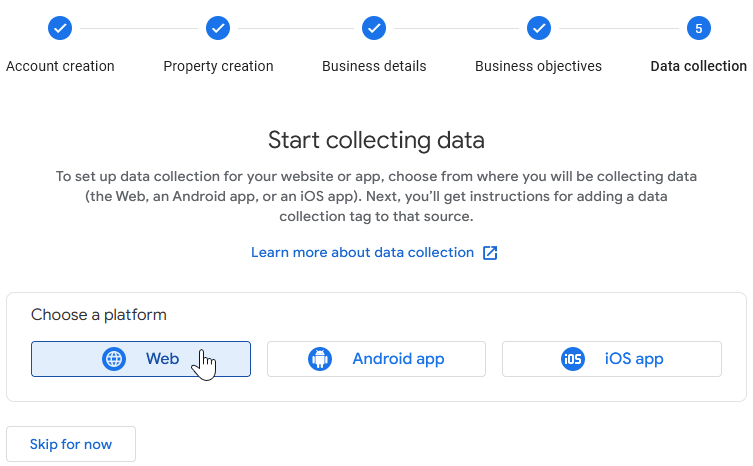 Виберіть платформу для вашого ресурсу Google Analytics.