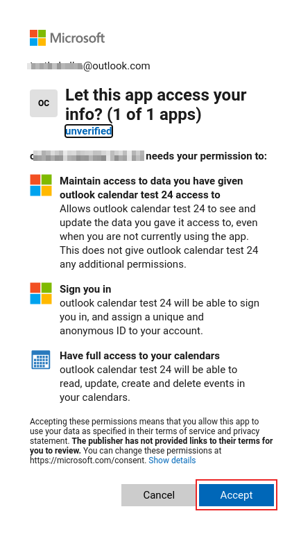 Процес автентифікації на сторінці OAuth Microsoft Outlook.