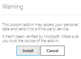 Попередження про встановлення спеціальної надбудови в Outlook