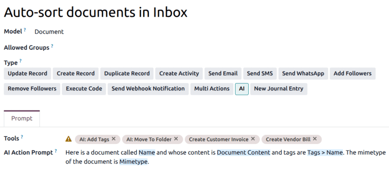 Запис для серверної дії Auto-sort documents in inbox.