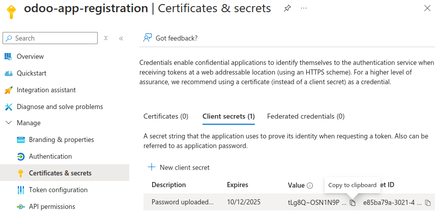 Додавання секрету до програми Microsoft Azure