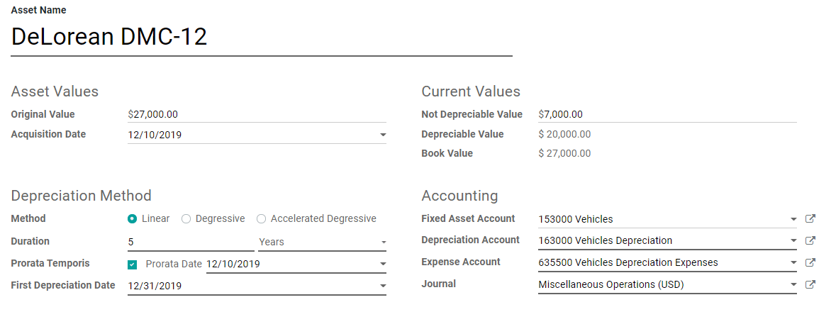 Запис активів в Odoo Accounting