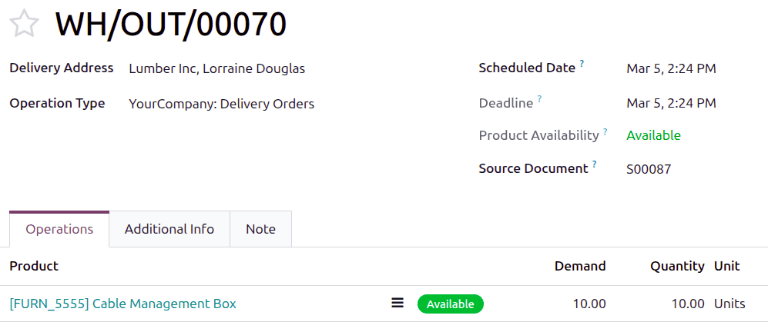 Замовлення на доставку для продукту, включеного в замовлення на продаж з резервуванням при підтвердженні.