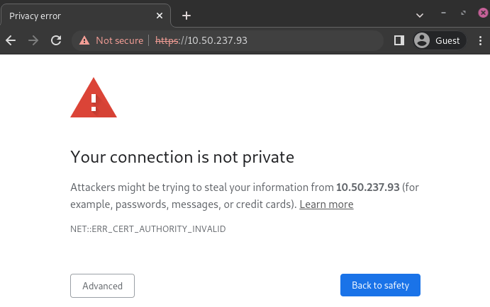 Сторінка попередження про конфіденційність підключення в Google Chrome