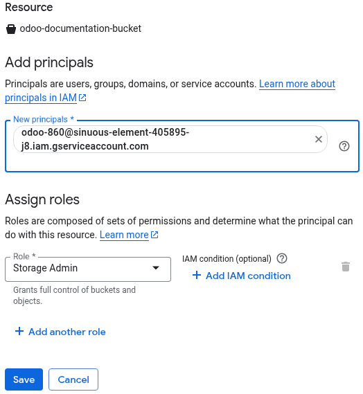 Додавання принципала до сховища Google Cloud