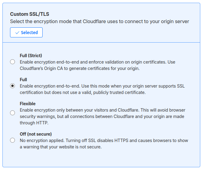 Встановлення режиму шифрування на full у Cloudflare