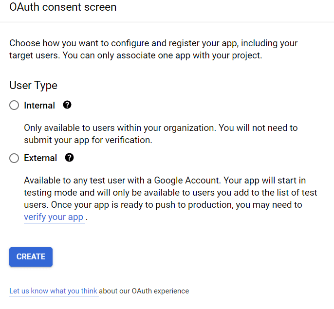 Вибір типу користувача в OAuth consent.