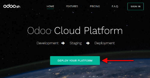 Кнопка «Розгорнути вашу платформу» на Odoo.sh