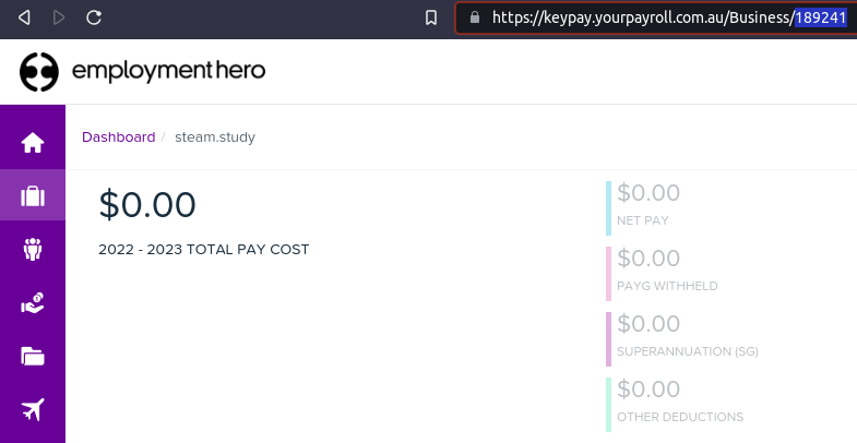 Номер ідентифікатора бізнесу Employment Hero знаходиться в URL-адресі