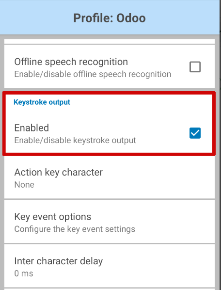 Показати опцію keystroke в додатку DataWedge сканера Zebra.