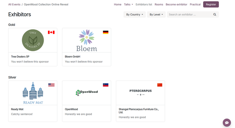 Експоненти події на веб-сайті в Odoo Події.