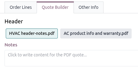 Вкладка Quote Builder з полем примітки для налаштування.