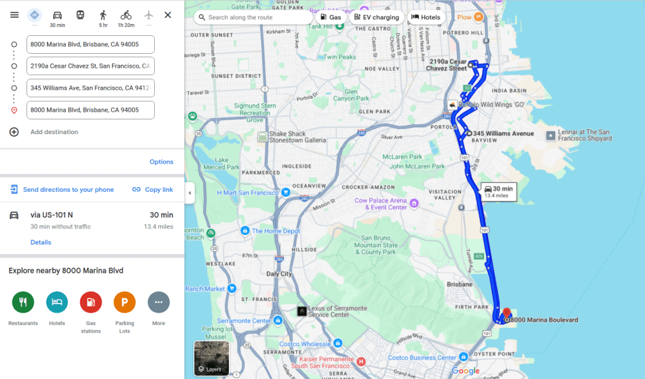 Показати маршрут Google Maps.