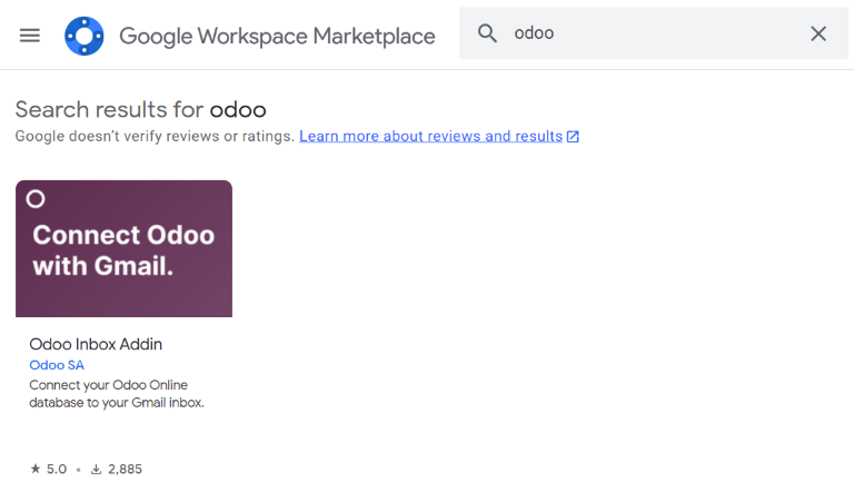 Odoo Inbox Addin na Google Workspace Marketplace.
