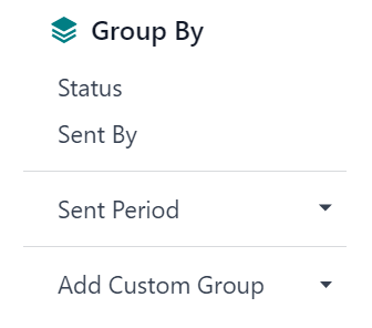 Вигляд спадного меню Групувати за у застосунку Odoo Email-маркетинг.