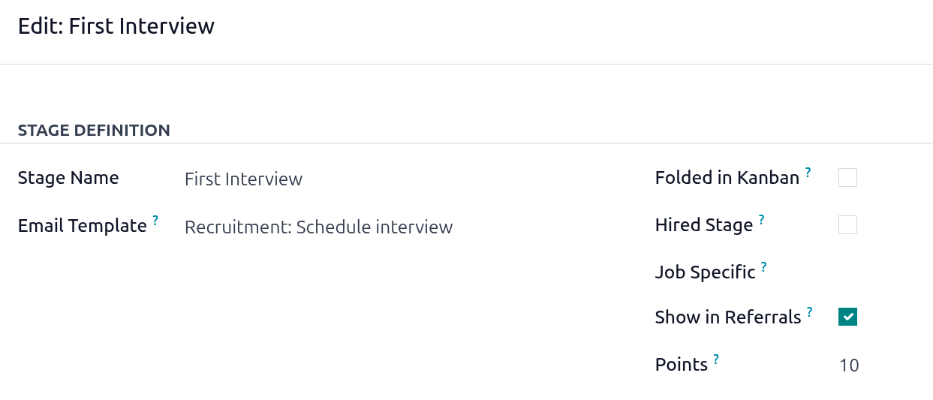 Шаблон електронної пошти Recruitment: Schedule Interview заповнює поле Шаблон електронної пошти.