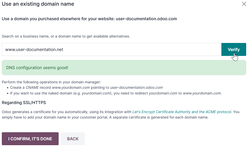 Прив'язка доменного імені до бази даних Odoo Online