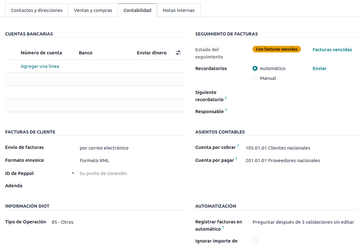 Інформація DIOT у контакті постачальника.