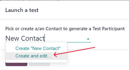 Zadávání nového kontaktu přímo z vyskakovacího okna Spustit test v Odoo.