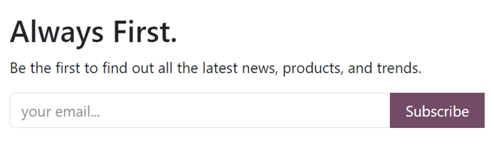 Приклад того, як блок розсилки з'являється на Odoo Website.