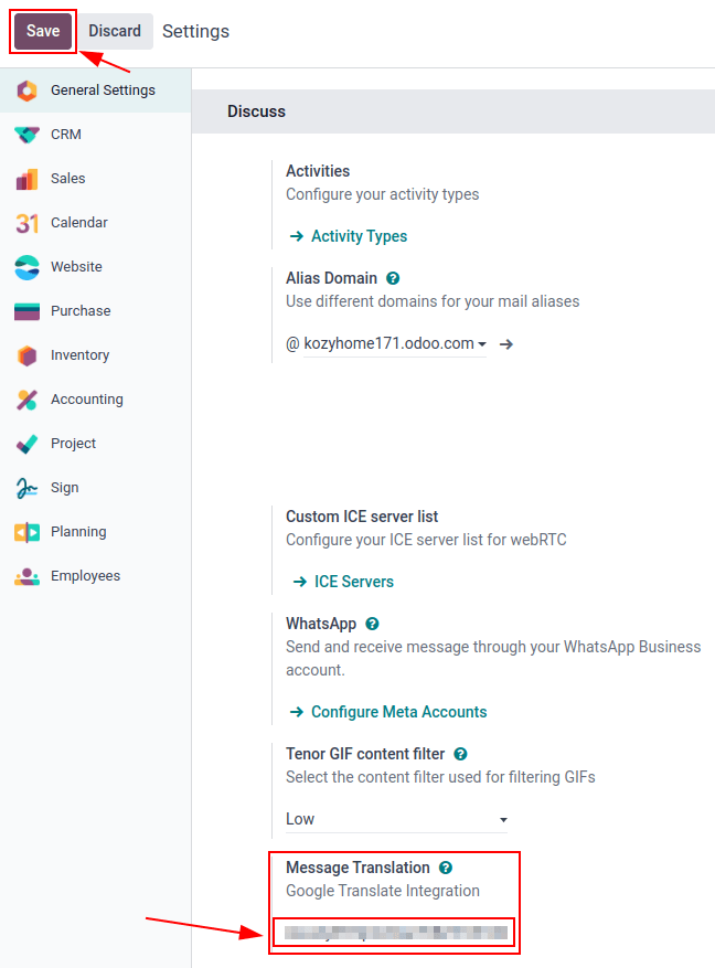 Налаштування Odoo для ключа API з *консолі Google API*.