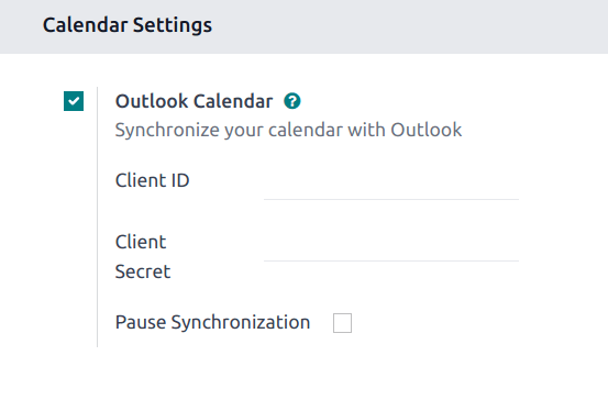 Налаштування "Outlook Calendar" активовано в Odoo.
