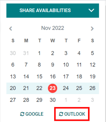 Кнопка синхронізації "Outlook" у календарі Odoo.