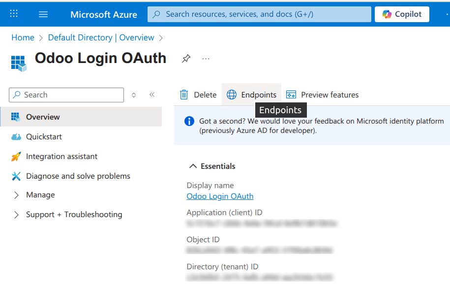 Облікові дані Application ID та OAuth 2.0 authorization endpoint (v2).