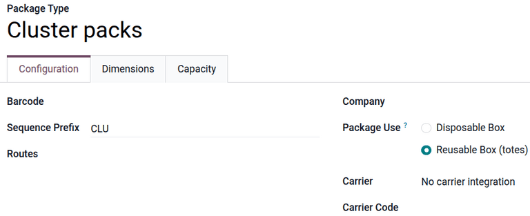 Configuration tab for reusable cluster pack box with sequence prefix.
