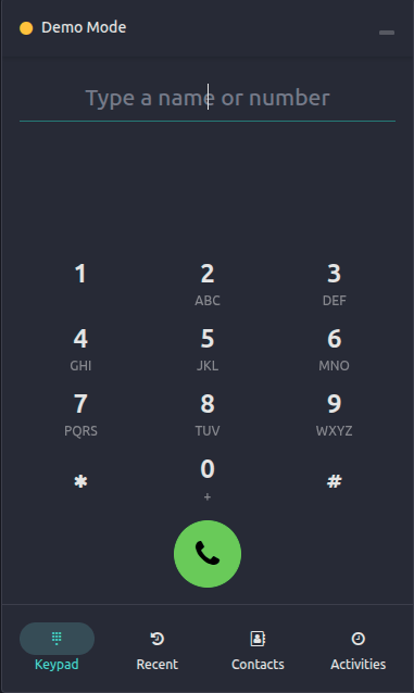 Віджет **Phone** має чотири вкладки: **Клавіатура**, **Останні**, **Контакти** і **Активності**.