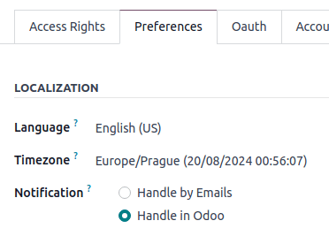 Вигляд вкладки Налаштування для Odoo Discuss.