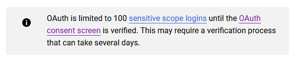 OAuth обмежений 100 входами в конфіденційну область.