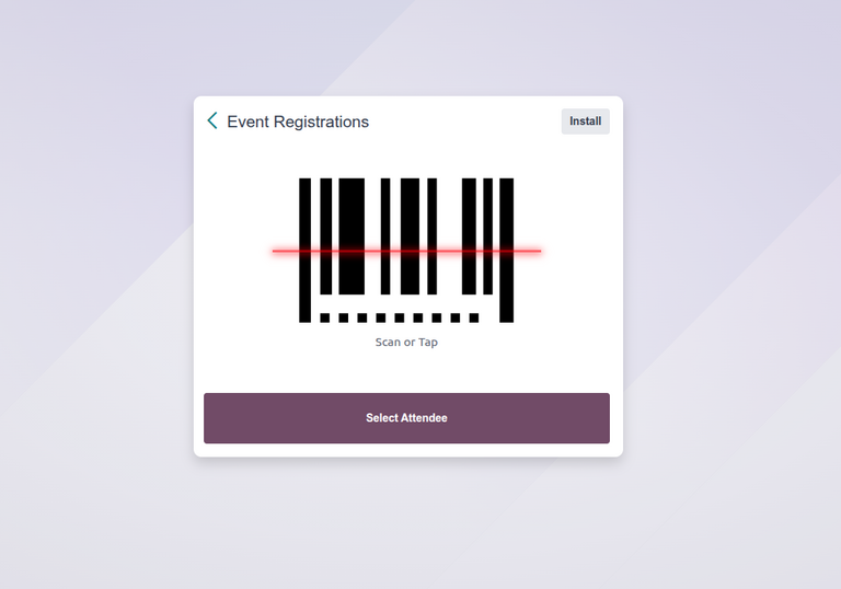 Сторінка реєстраційної стійки в застосунку Odoo Events.