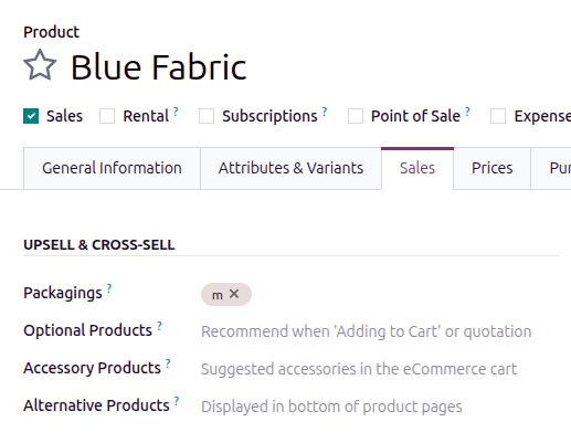 Add a packaging to the Sales tab of the product.