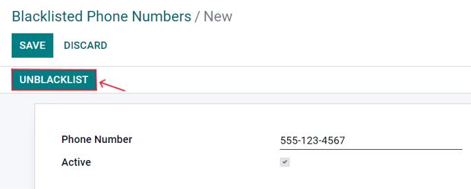 Меню чорного списку SMS у додатку.