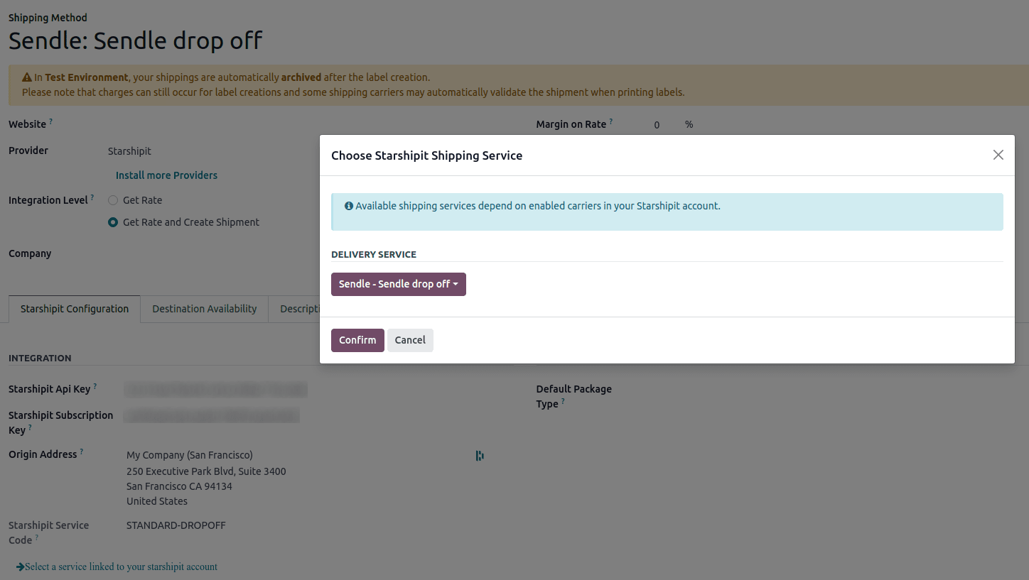 Приклад продуктів доставки, налаштованих в Odoo.