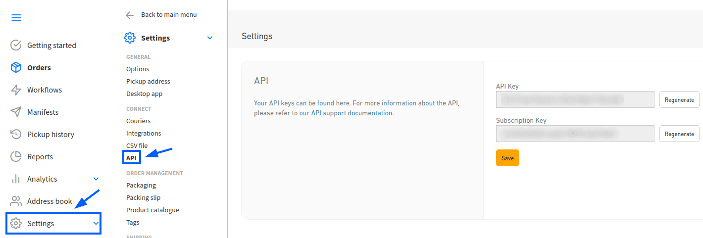Пошук API-ключів Starshipit.