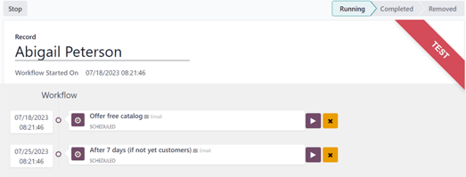 Тестовий екран в Odoo Marketing Automation.