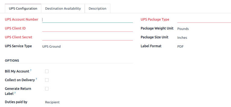 Показати вкладку "UPS Configuration" на формі способів доставки.
