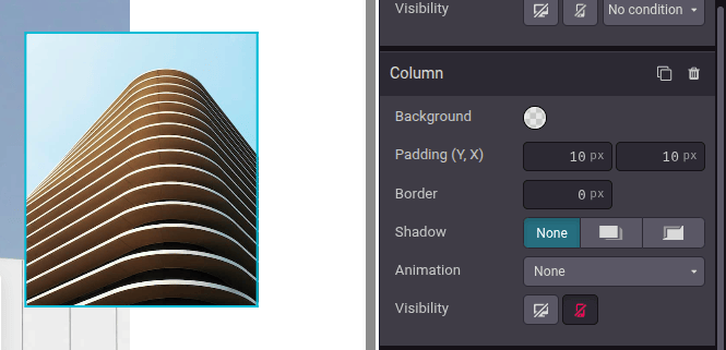 Example of a column element hidden on mobile devices.