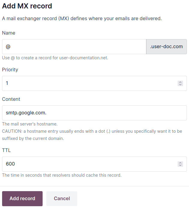 Створення MX-запису для переадресації електронних листів до Gmail
