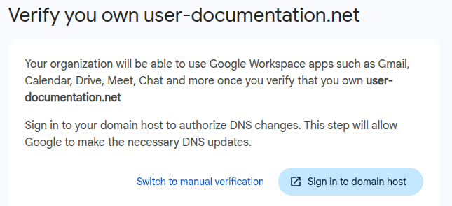Перехід до ручної перевірки домену в Google Workspace